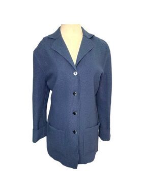 Vintage Herman Geist Blue Knit Wool Cardigan Jacket Minimalist Blazer Sz M